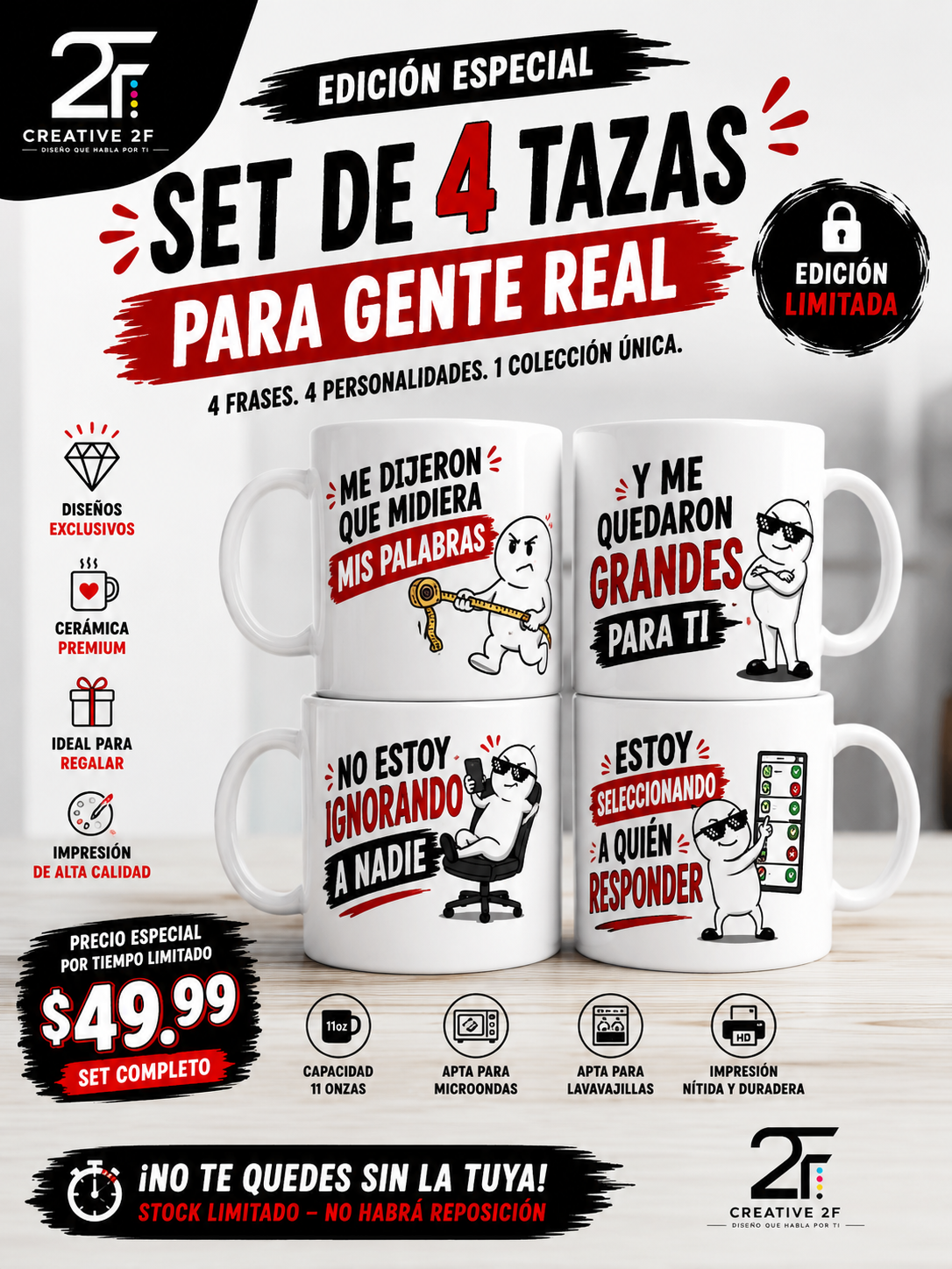 Set de 4 tazas con frases – Edición especial